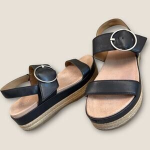 UGG Leather Ankle Strap Platform Espadrille Sandals Women Size 9.5 April Black